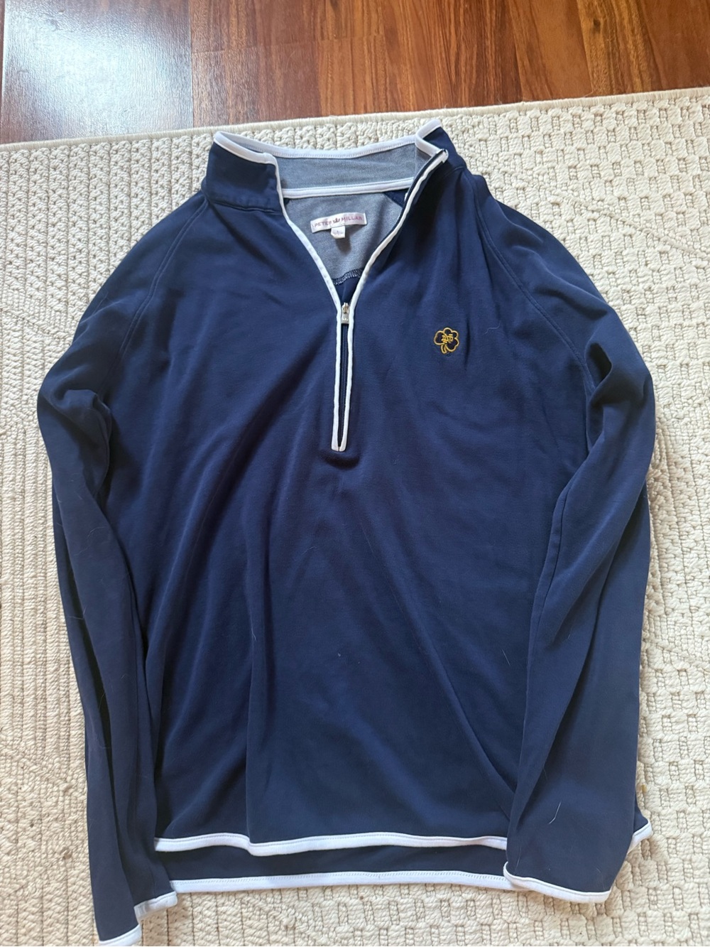 Peter Millar Navy Quarter-Zip Sweater with White Trim Notre Dame